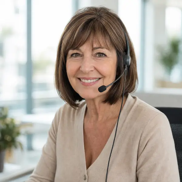 Conseillère au téléphone dans un bureau clair